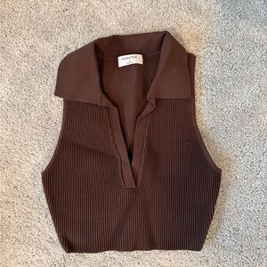 Babaton Chocolate Ribbed Collared Top